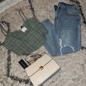 Bustier plaid crop with adjustable strapsNWT